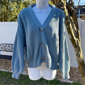 LOFT Blue Chunky Knit Button Cardigan Size Large